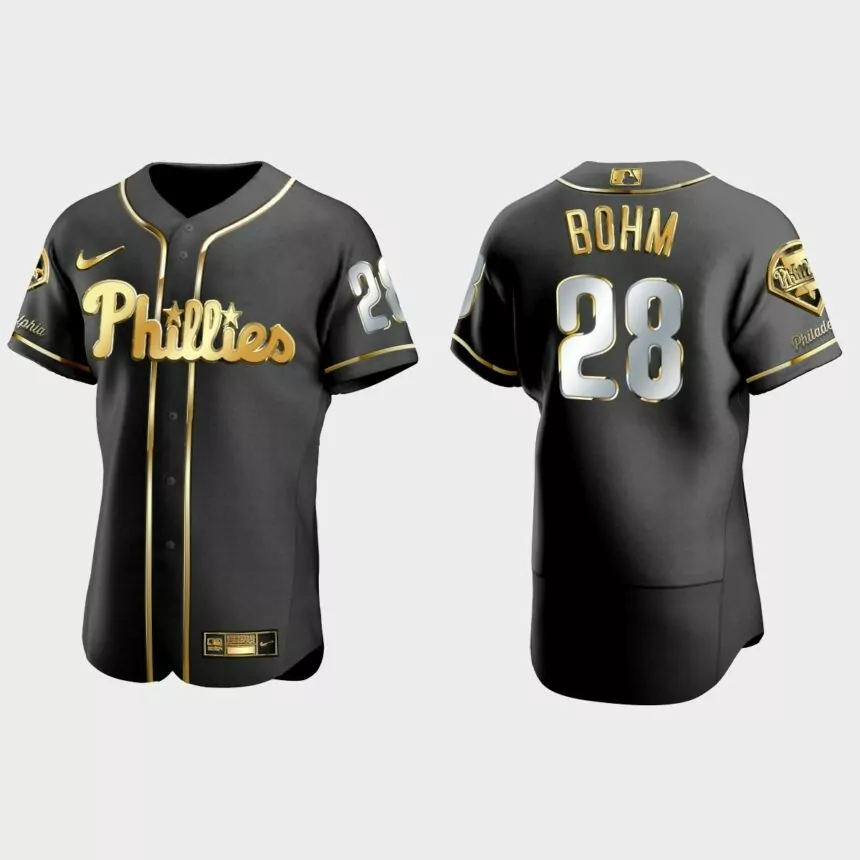 Philadelphia Phillies #28 Alec Bohm Golden Edition Authentic Jersey – Black