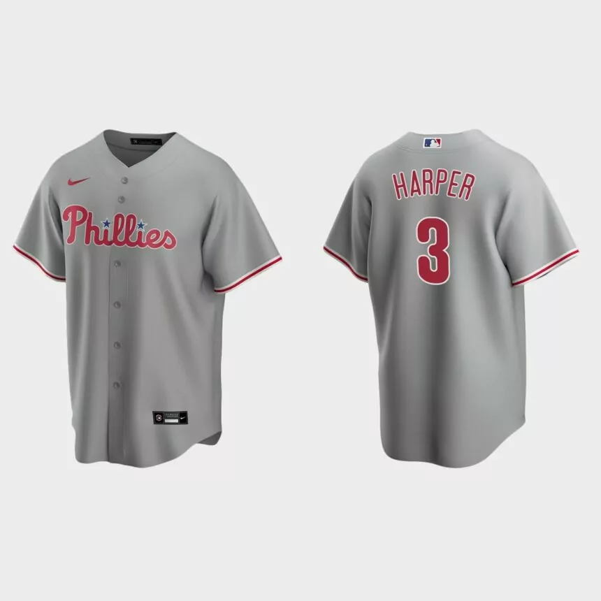 Philadelphia Phillies #3 Bryce Harper Gray Replica Road Jersey