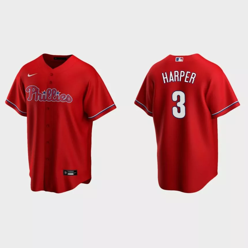 Philadelphia Phillies #3 Bryce Harper Red Replica Alternate Jersey