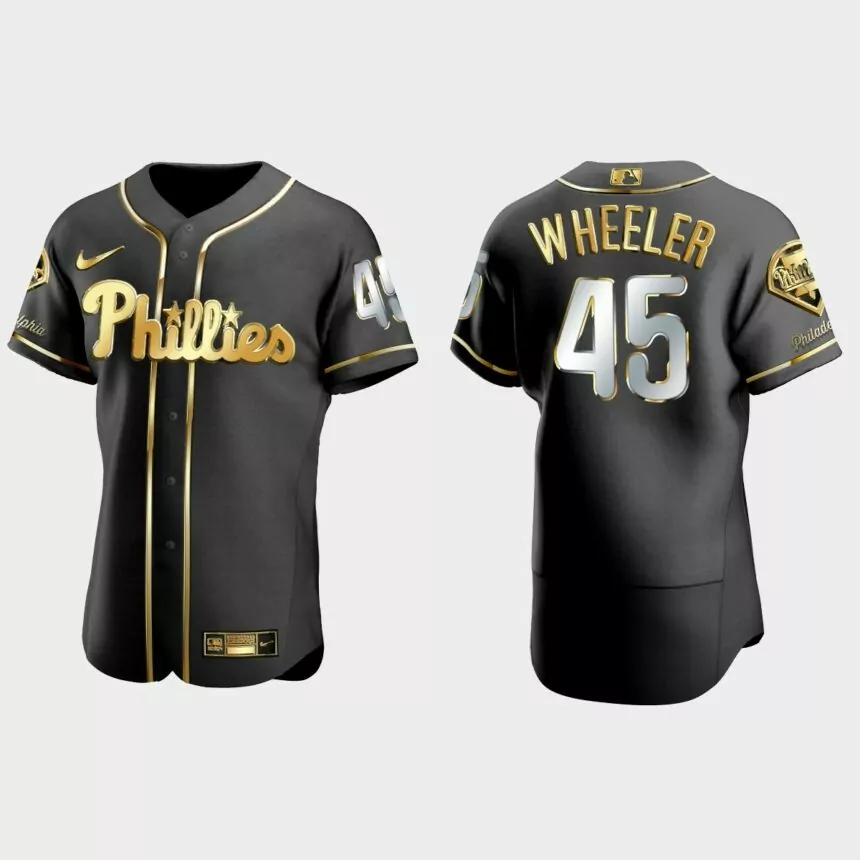 Philadelphia Phillies #45 Zack Wheeler Golden Edition Authentic Jersey – Black
