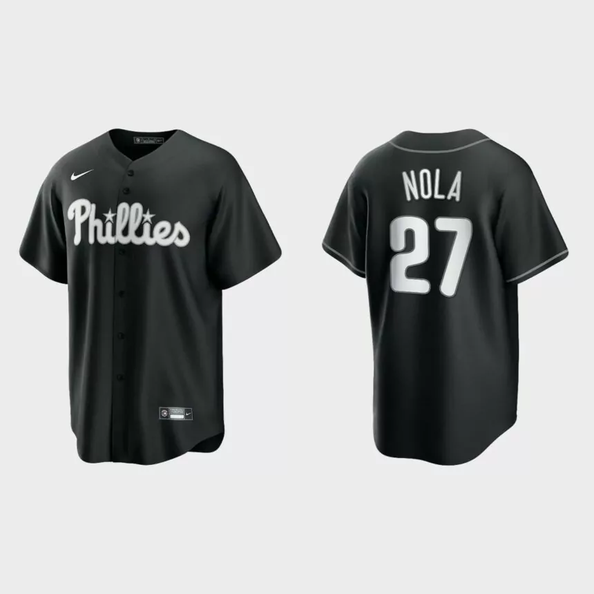 Philadelphia Phillies Aaron Nola 2021 All Black Fashion Replica Jersey – Black White