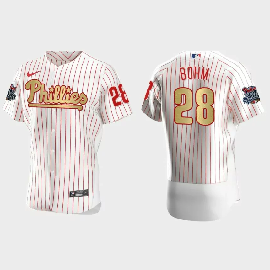 Philadelphia Phillies Alec Bohm White Gold 2008 World Series Champions Jersey