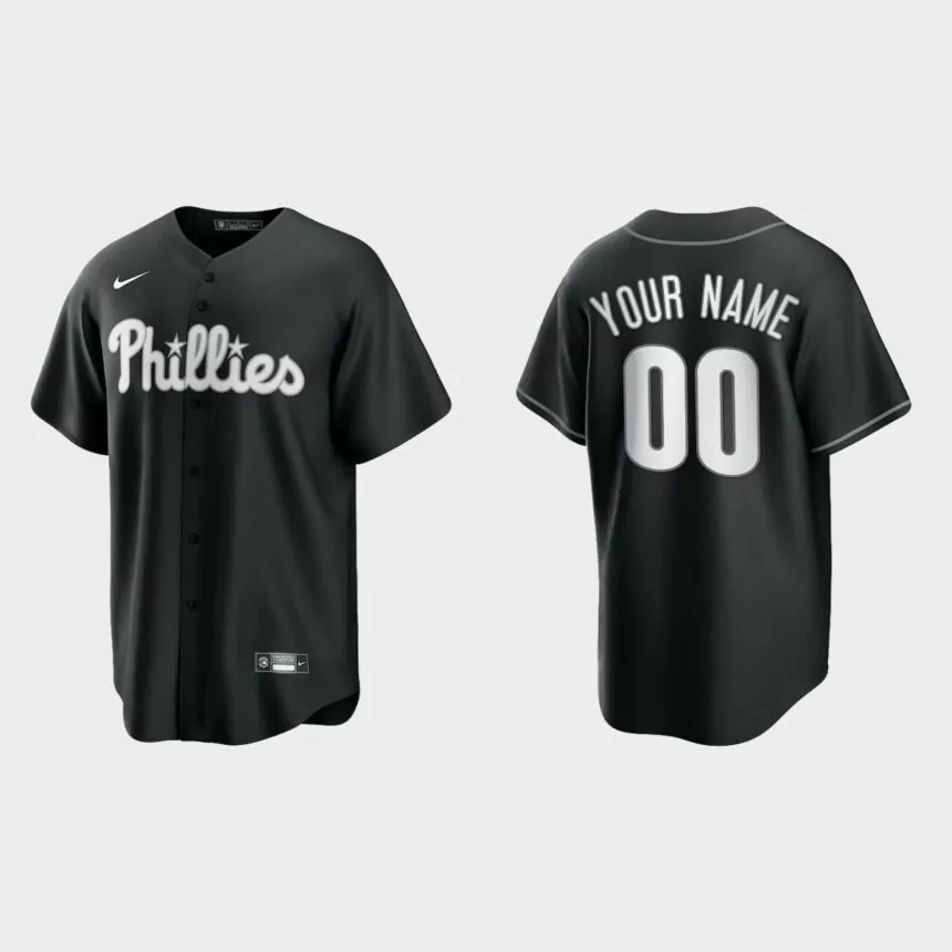 Philadelphia Phillies Custom 2021 All Black Fashion Replica Jersey – Black White