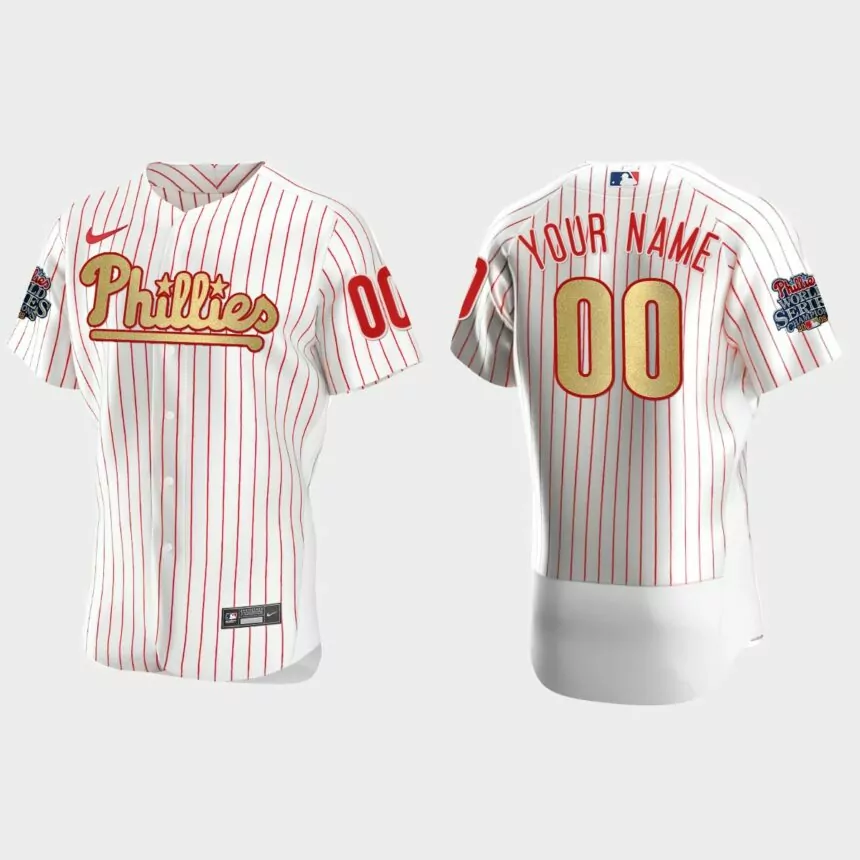 Philadelphia Phillies Custom White Gold 2008 World Series Champions Jersey