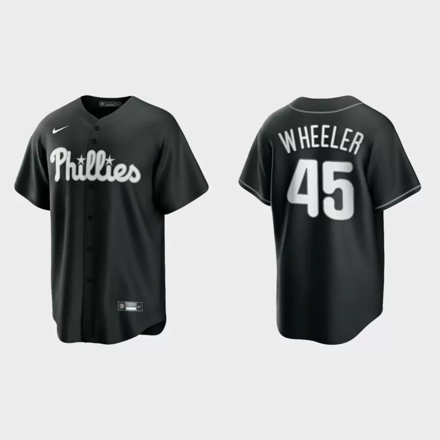 Philadelphia Phillies Zack Wheeler 2021 All Black Fashion Replica Jersey – Black White