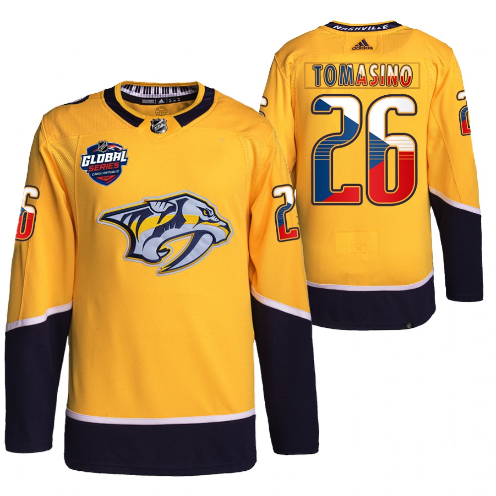 Philip Tomasino Nashville Predators Gold 2022 NHL Global Series Czech Republic Challenge Jersey