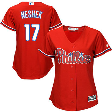Phillies #17 Pat Neshek Red Alternate Women's Stitched MLB Jersey