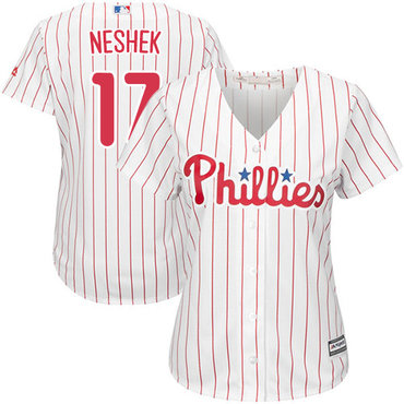 Phillies #17 Pat Neshek White(Red Strip) Home Women's Stitched MLB Jersey