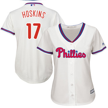 Phillies #17 Rhys Hoskins Cream Alternate Women's Stitched MLB Jersey
