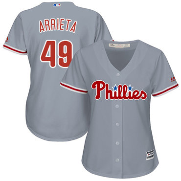 Phillies #49 Jake Arrieta Grey Road Women's Stitched MLB JerseyPhillies #49 Jake Arrieta Grey Road Women's Stitched MLB Jersey$