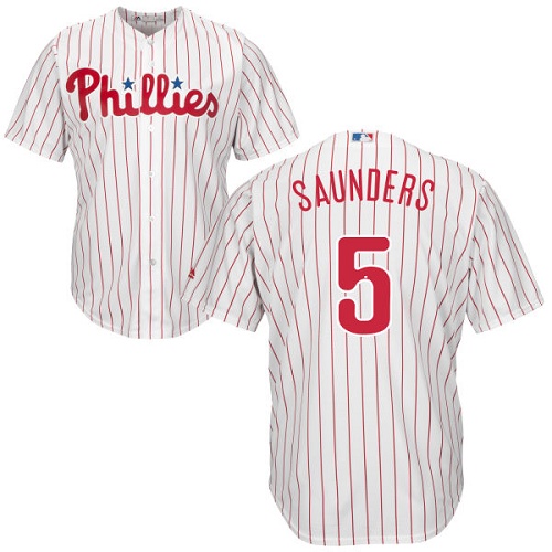 Phillies #5 Michael Saunders White(Red Strip) Cool Base Stitched Youth MLB Jersey