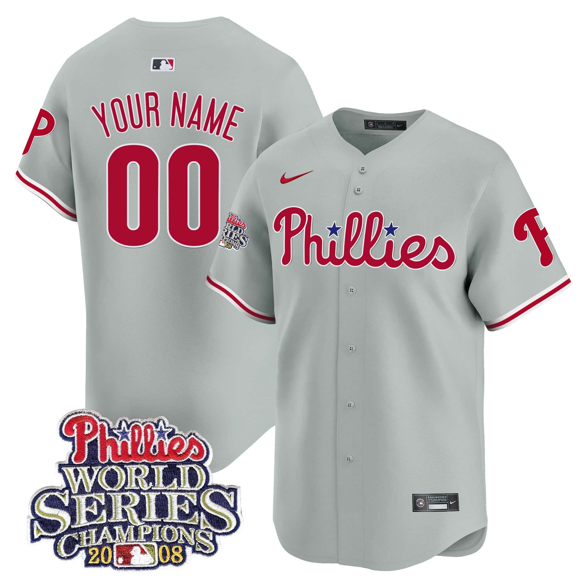 Phillies 2008 World Series Champions Patch  Vapor Premier Limited Custom Jersey – All Stitched
