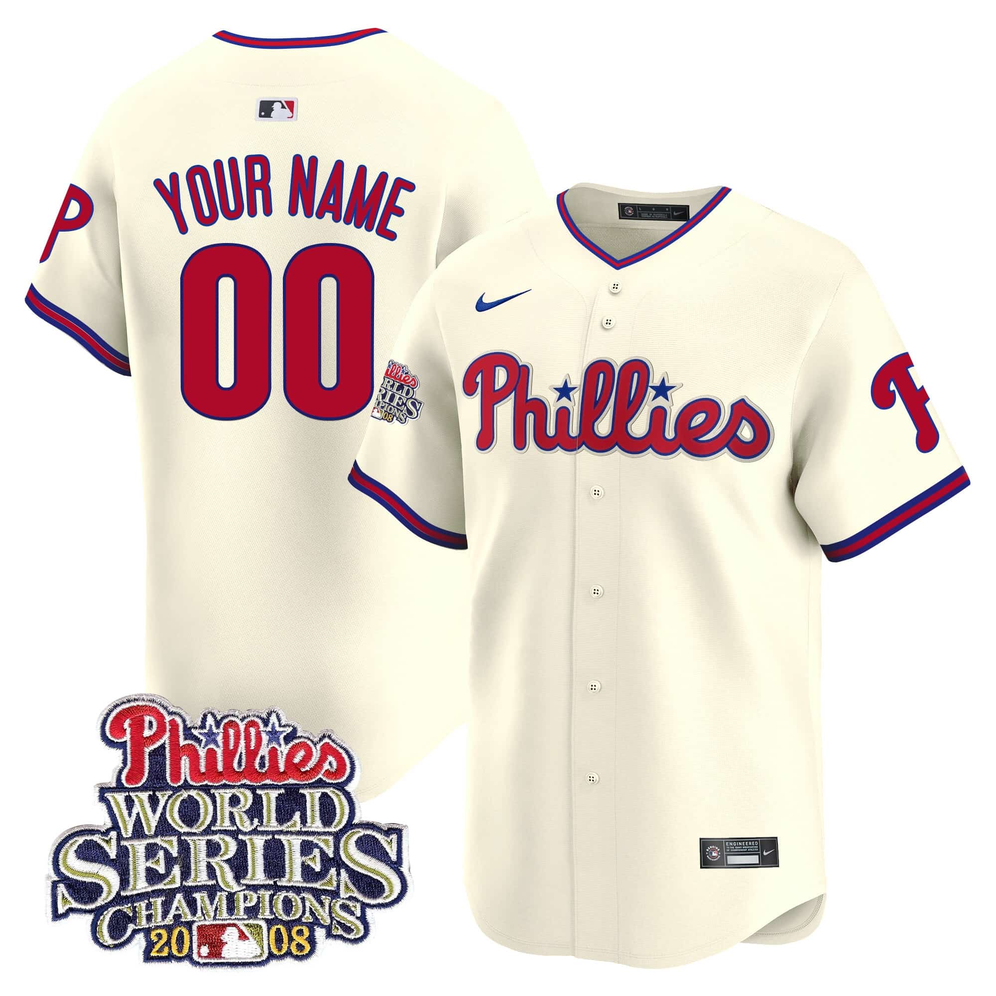 Phillies 2008 World Series Champions Patch Vapor Premier  Limited Custom Jersey – All Stitched