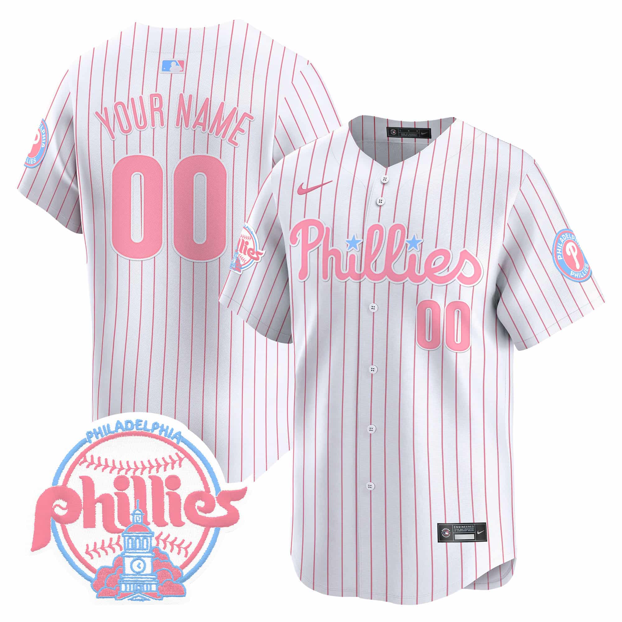 Phillies Bubblegum Pink Vapor   Premier Limited Custom Jersey V2  – All Stitched