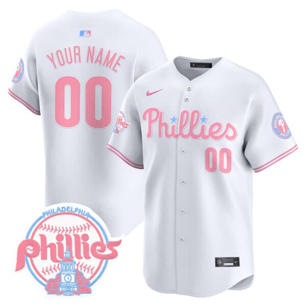 Phillies Bubblegum Pink Vapor Premier  Limited Custom Jersey V2 – All Stitched