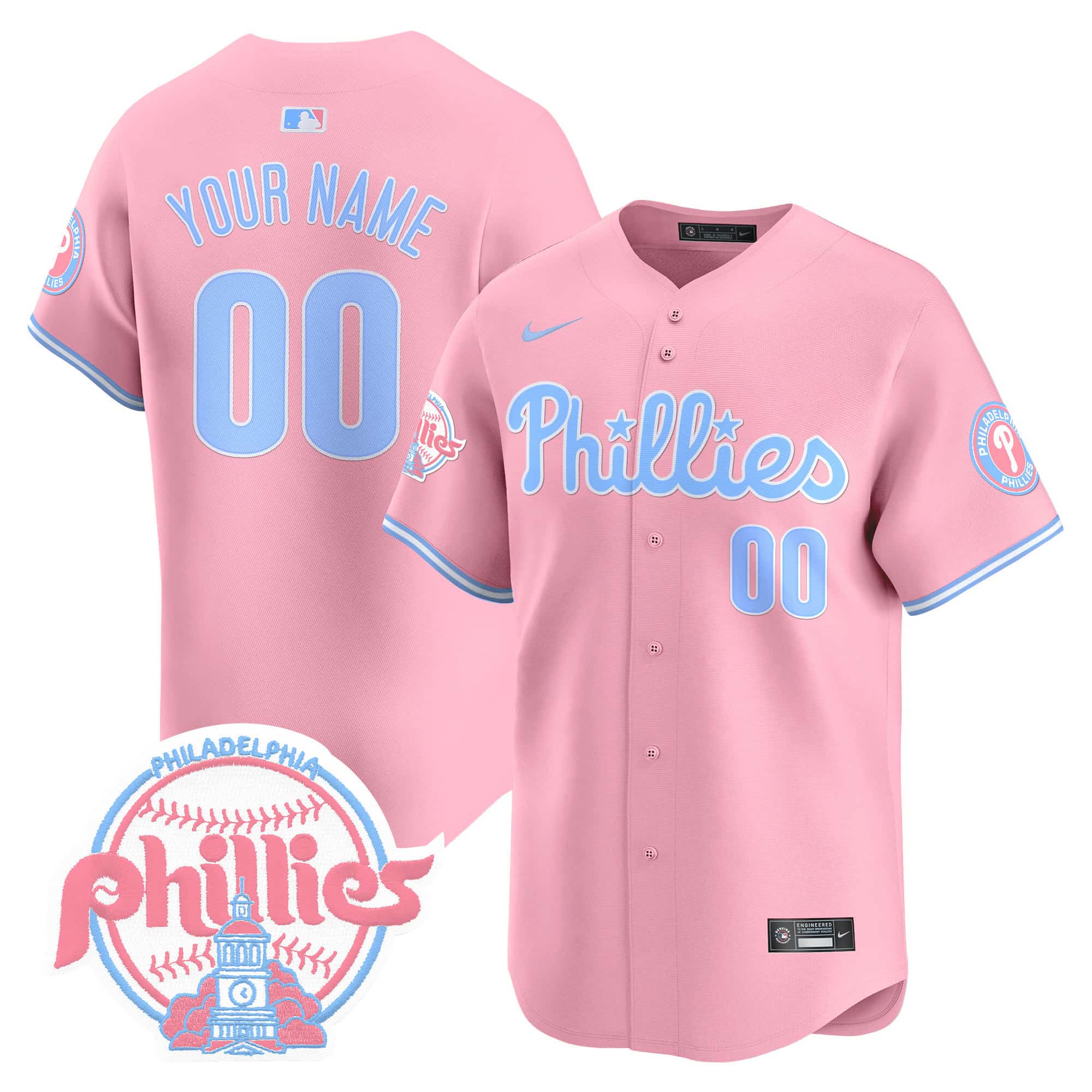 Phillies Bubblegum Pink0  . Vapor Premier Limited Custom Jersey V2 – All Stitched