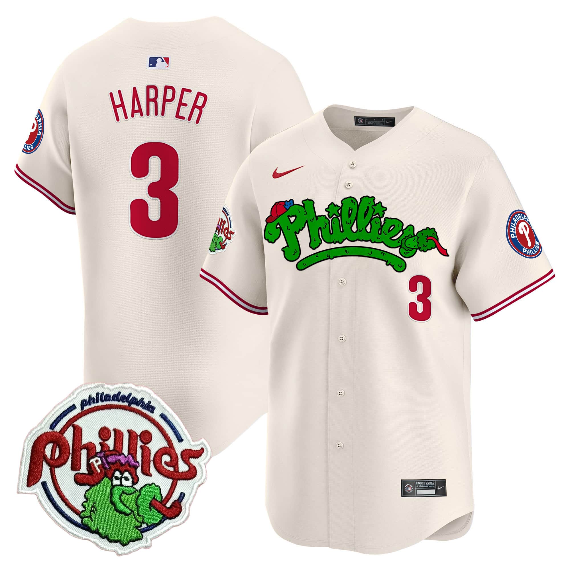Phillies Phanatic Patch Vapor Premier   Limited Jersey V3- All Stitched Bryce Harper 3