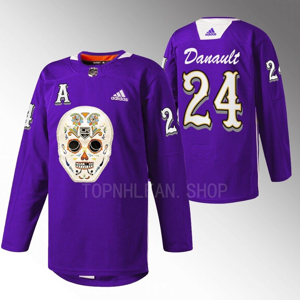 Phillip Danault LA Kings Dia De Los Metros Night Jersey Purple Sugar Skull warmup