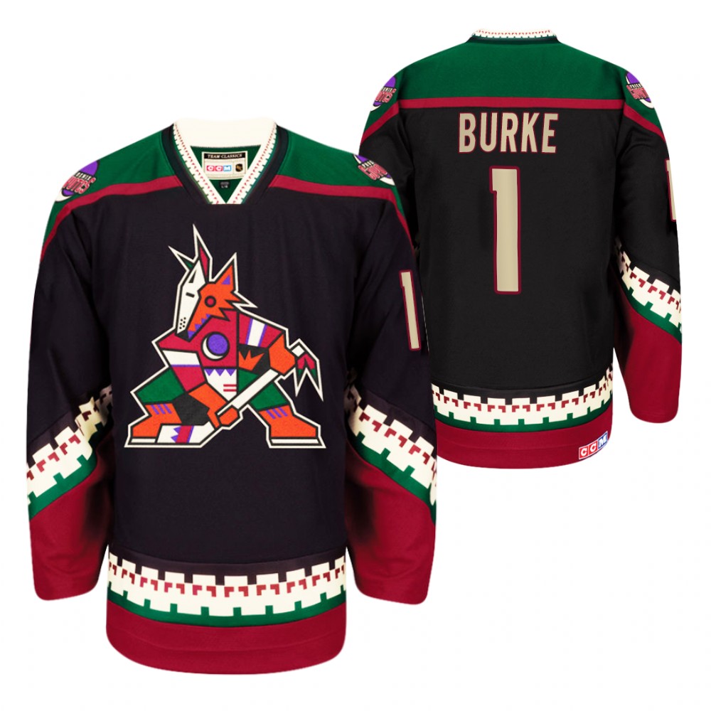 Phoenix Coyotes #1 Sean Burke Black Heritage Vintage Jersey