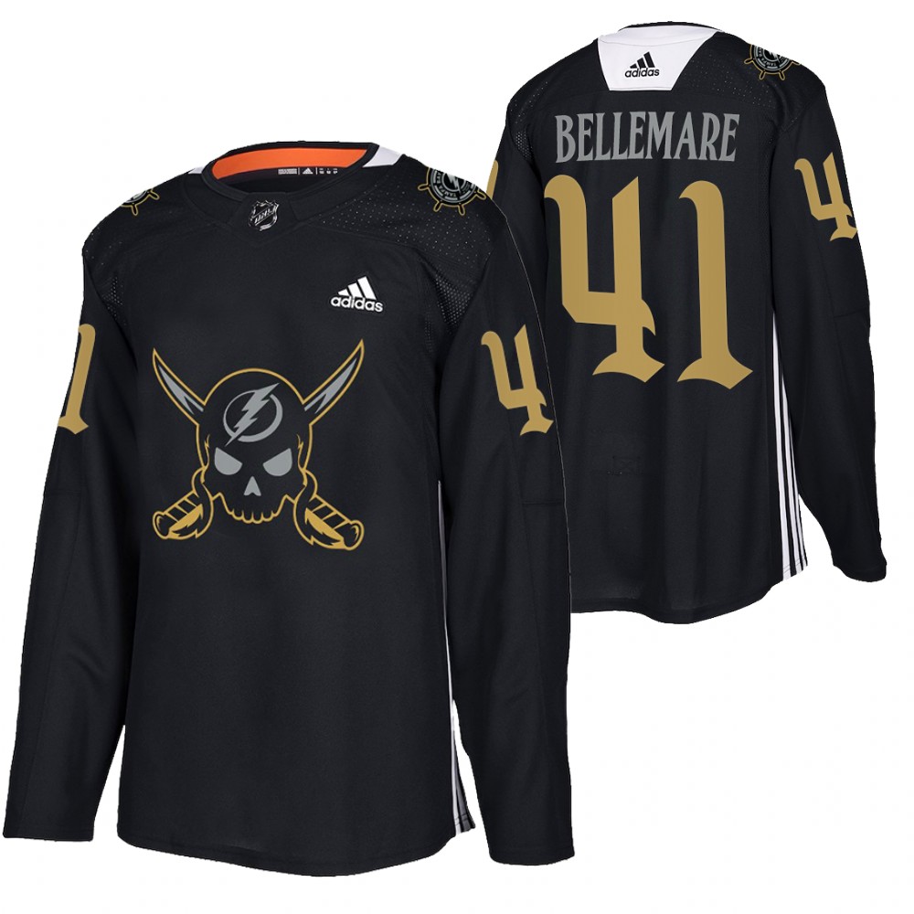 Pierre-Edouard Bellemare Lightning Gasparilla inspired Jersey Black Pirate-themed Warmup