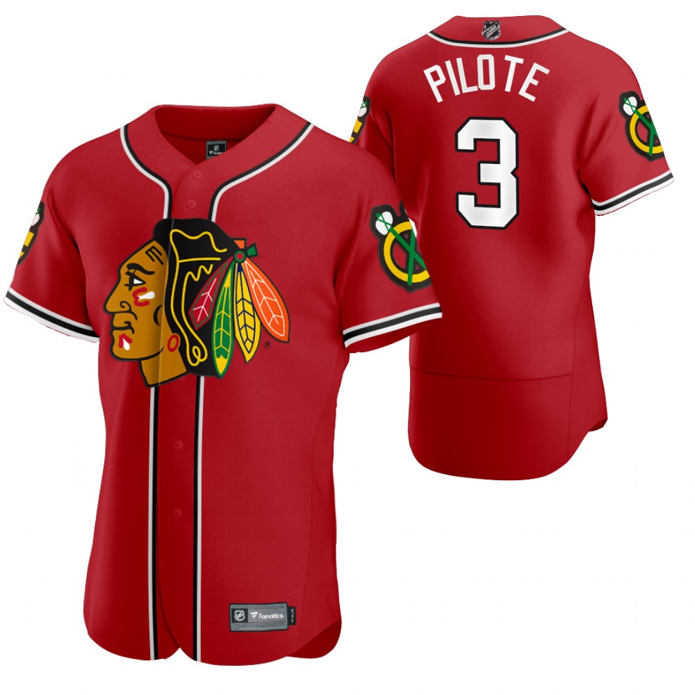 Pierre Pilote Blackhawks 2020 NHL X MLB Crossover Baseball Jersey Red