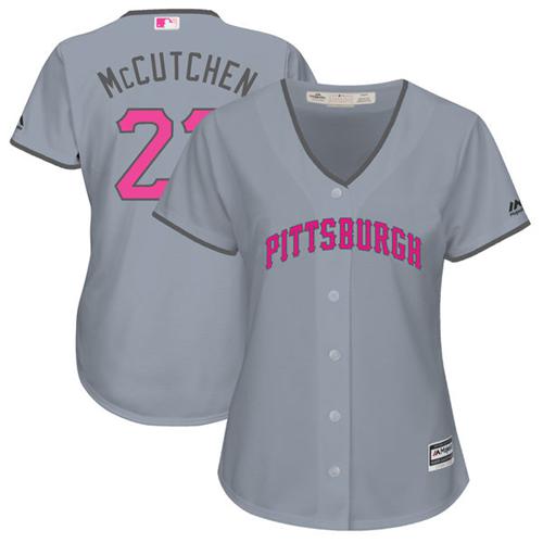 Pirates #22 Andrew McCutchen Grey Mother's Day Cool Base Women's Stitched MLB Jersey
