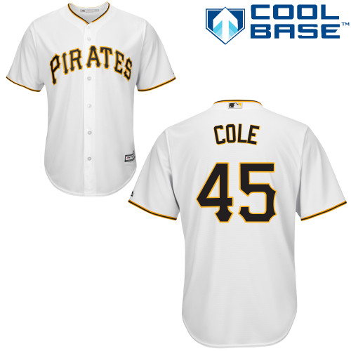 Pirates #45 Gerrit Cole White Cool Base Stitched Youth MLB Jersey