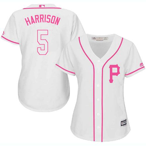 Pirates #5 Josh Harrison White Pink Fashion Women's Stitched MLB Jersey
