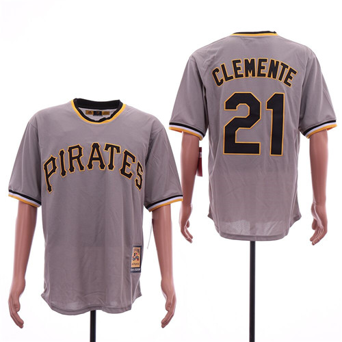 Pirates 21 Roberto Clemente Gray Cooperstown Collection Jersey