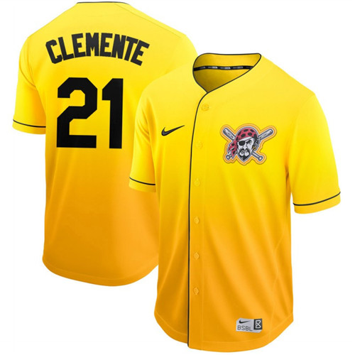 Pirates 21 Roberto Clemente Yellow Drift Fashion Jersey