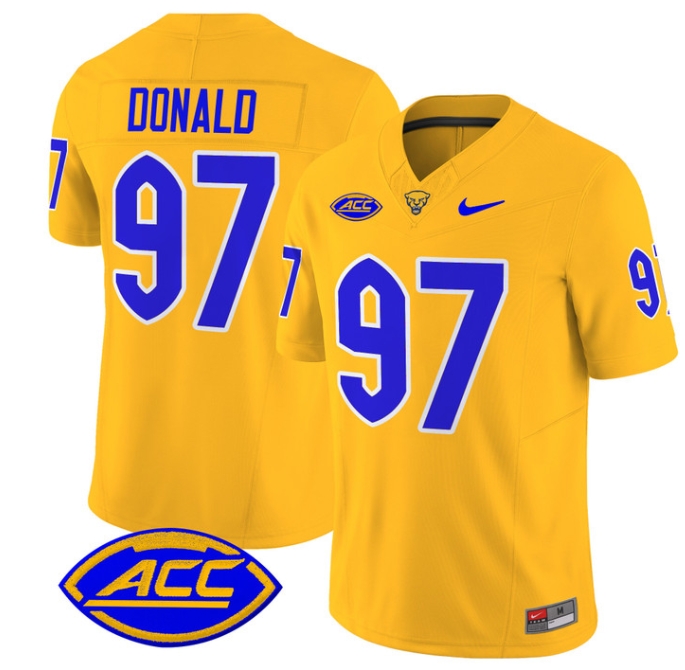 Pittsburgh Panthers 2024 Vapor Limited Football Jersey - All Stitched  GOLD #97 AARON DONALD