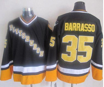 Pittsburgh Penguins #35 Tom Barrasso BlackYellow CCM Throwback Stitched NHL Jersey