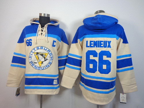 Pittsburgh Penguins #66 Mario Lemieux Cream Hoody Stitched