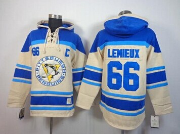 Pittsburgh Penguins #66 Mario Lemieux Cream Sawyer Hooded Sweatshirt Stitched NHL Jersey