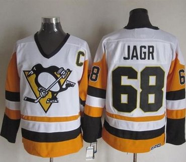 Pittsburgh Penguins #68 Jaromir Jagr White Black CCM Throwback NHL Jersey