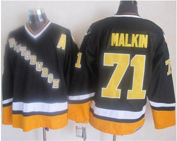 Pittsburgh Penguins #71 Evgeni Malkin BlackYellow CCM Throwback Stitched NHL Jersey