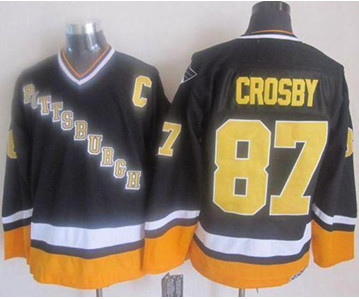 Pittsburgh Penguins #87 Sidney Crosby BlackYellow CCM Throwback Stitched NHL Jersey