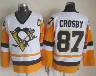 Pittsburgh Penguins #87 Sidney Crosby White Black CCM Throwback Stitched NHL Jersey