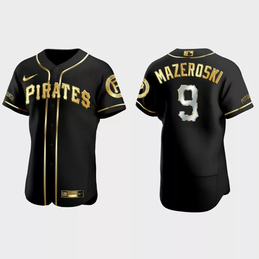 Pittsburgh Pirates #9 Bill Mazeroski Golden Edition Authentic Jersey – Black