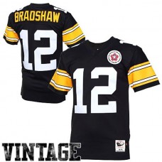 Pittsburgh Steelers #12 Terry Bradshaw Mitchell & Ness Black Authentic Throwback Jersey
