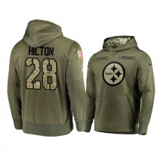 Pittsburgh Steelers #28 Mike Hilton Olive Pullover Hoodie 2018 Salute To Service