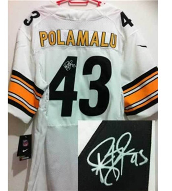 Pittsburgh Steelers #43 Troy Polamalu White Nik Signed Elite Jersey