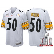 Pittsburgh Steelers #50 Ryan Shazier White 2017 Super Bowl LI Patch Game Jersey