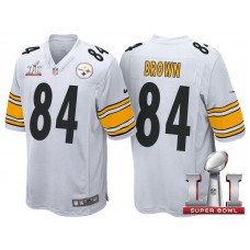 Pittsburgh Steelers #84 Antonio Brown White 2017 Super Bowl LI Patch Game Jersey