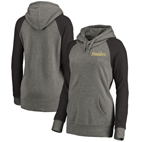 Pittsburgh Steelers NFL Pro Line By Fanatics Branded Women's Plus Sizes Vintage Lounge Pullover Hoodie Heathered Gray