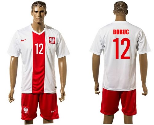 Poland #12 Boruc White Home Soccer Country Jersey