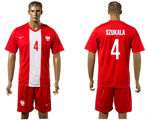 Poland #4 Szukala Red Away Soccer Country Jersey