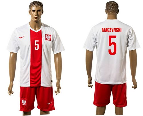 Poland #5 Maczynski White Home Soccer Country Jersey