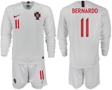 Portugal #11 Bernardo Away Long Sleeves Soccer Country Jersey