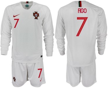 Portugal #7 Figo Away Long Sleeves Soccer Country Jersey